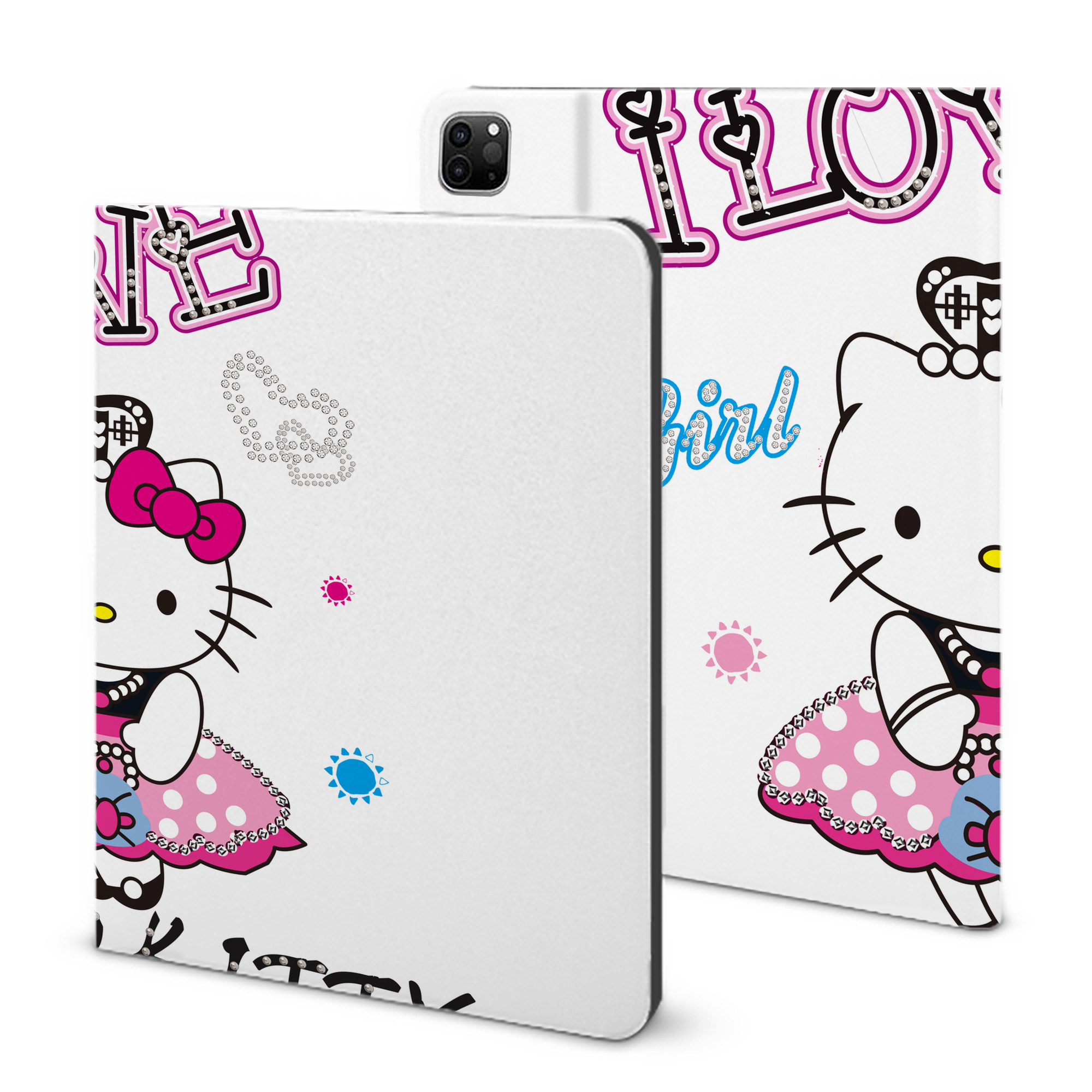 （画像用） Hello Kitty ハローキティ IPad ケース ブック型 PUレザー TPU 耐衝撃 軽量 薄型 ペン収納なし 全面保護 IPad 各モデル対応